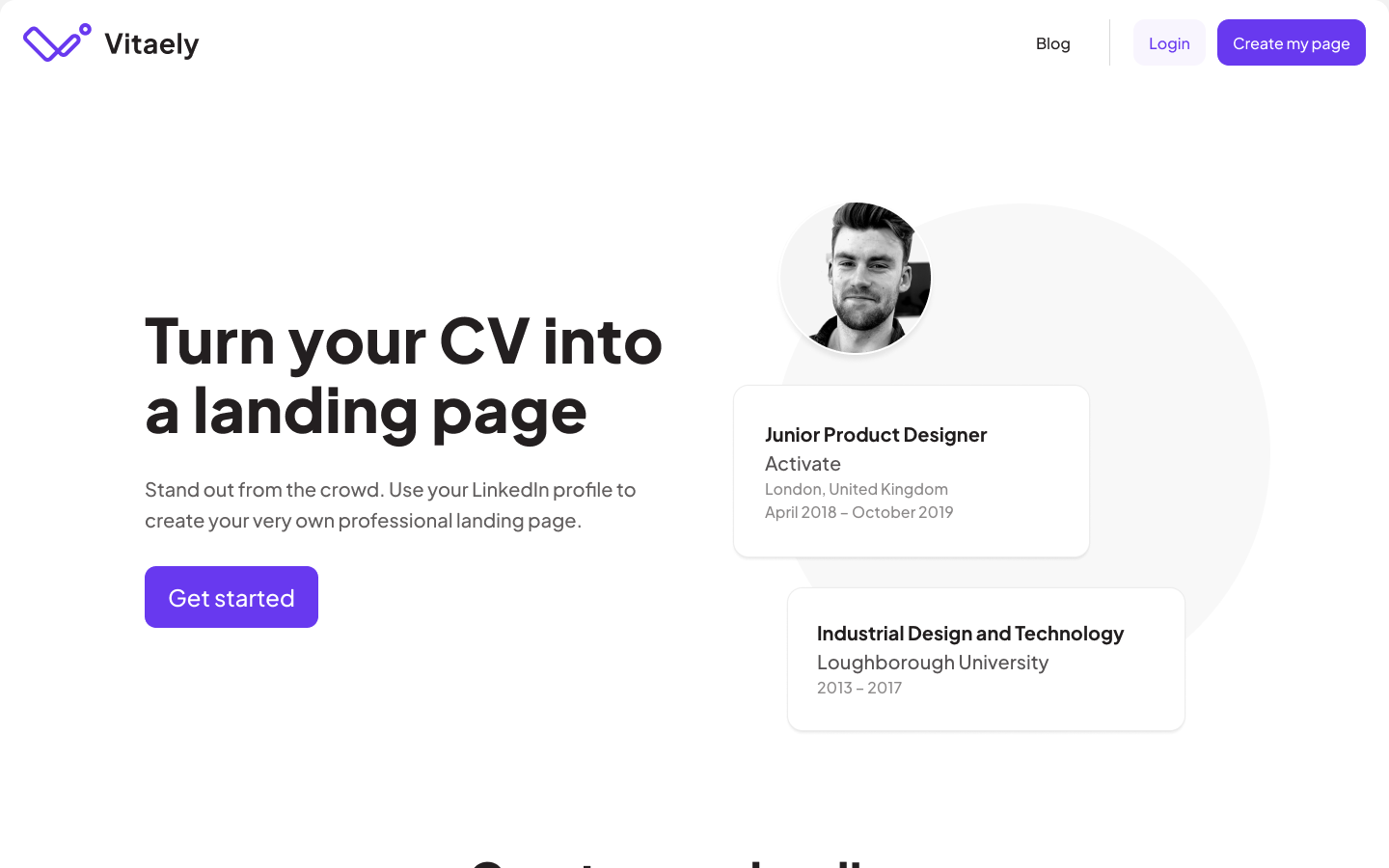 Vitaely landing page: Variant A