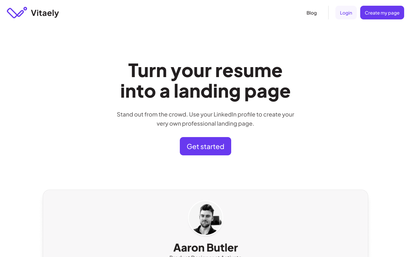 Vitaely landing page: Variant B