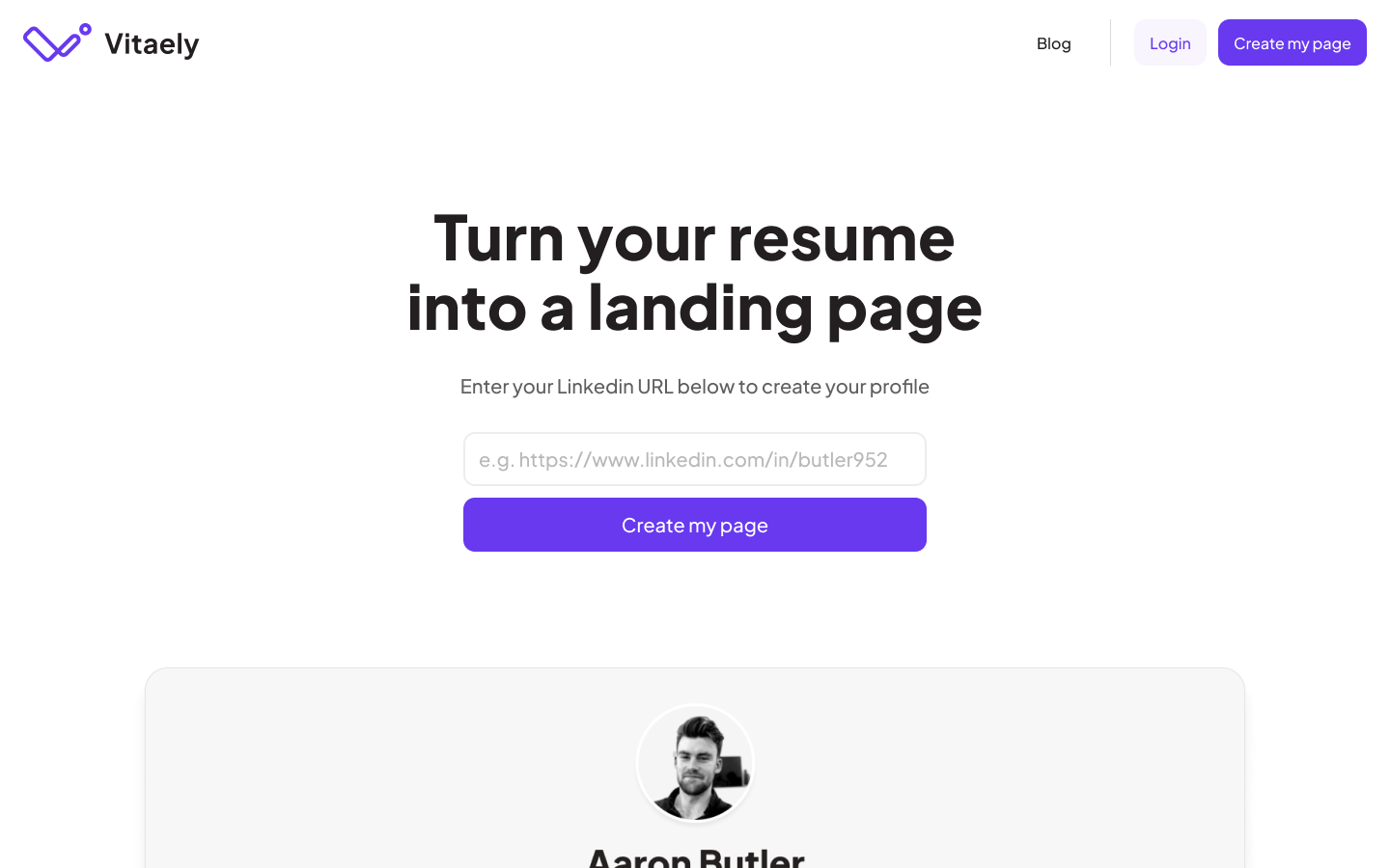 Vitaely landing page: Variant C