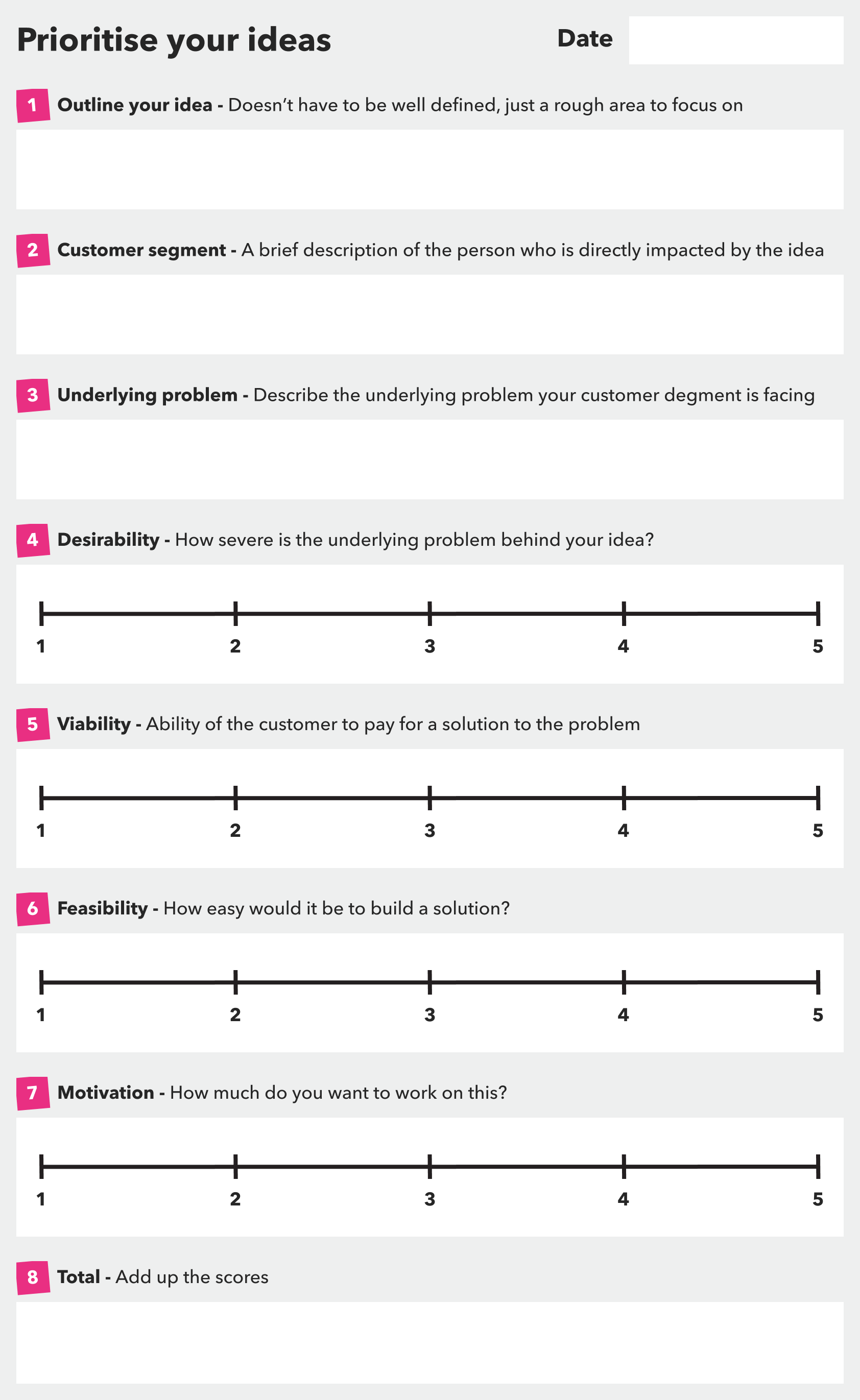 Template for scoring your business ideas